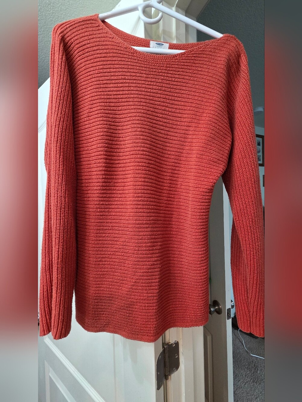 Old Navy Coral-Red Ribbed Crewneck Sweater